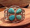 huge gorgeous vintage native american (poss. 1950s Pueblo made with Cerrillos turquoise) ingot silver turquoise 4 stone cuff bracelet