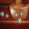 vintage native american coin silver fox turquoise necklace, bracelet and ring set