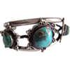 gorgeous vintage native american sterling cuff bracelet with Bisbee or Persian turquoise signed TM (poss. Tom Morgan Navajo)