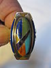 gorgeous native american sterling and 14K lapis spiny oyster mop sugilite turquoise channel  inlay ring stamped R in a circle (Carolyn Pollack Relios)