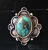large vtg. native american turquoise (poss. royston blue)  flower ring etched DU 2nd view